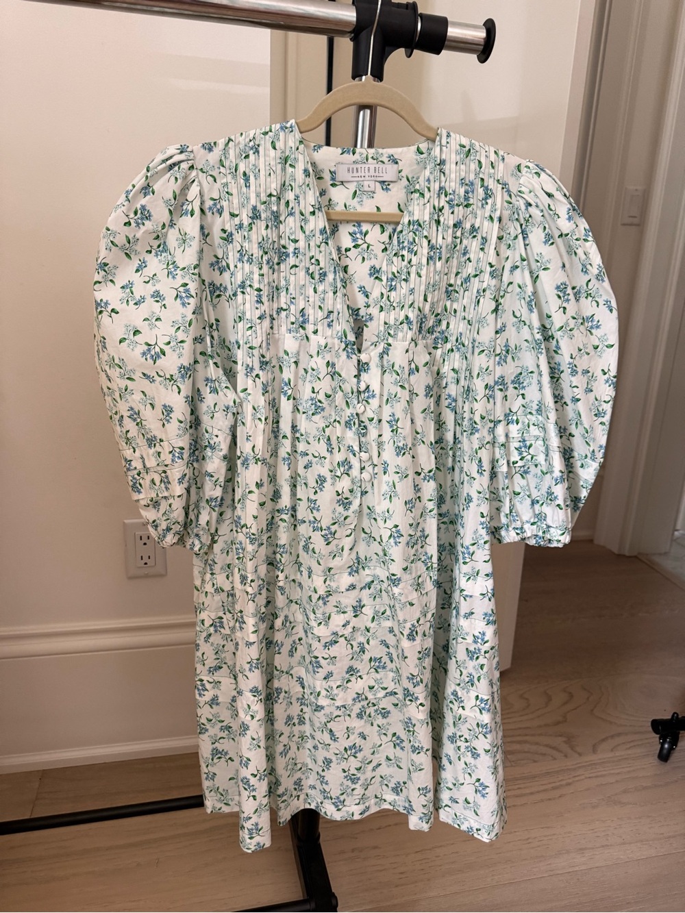 HUNTER BELL White Mini Dress with Green Floral Print
